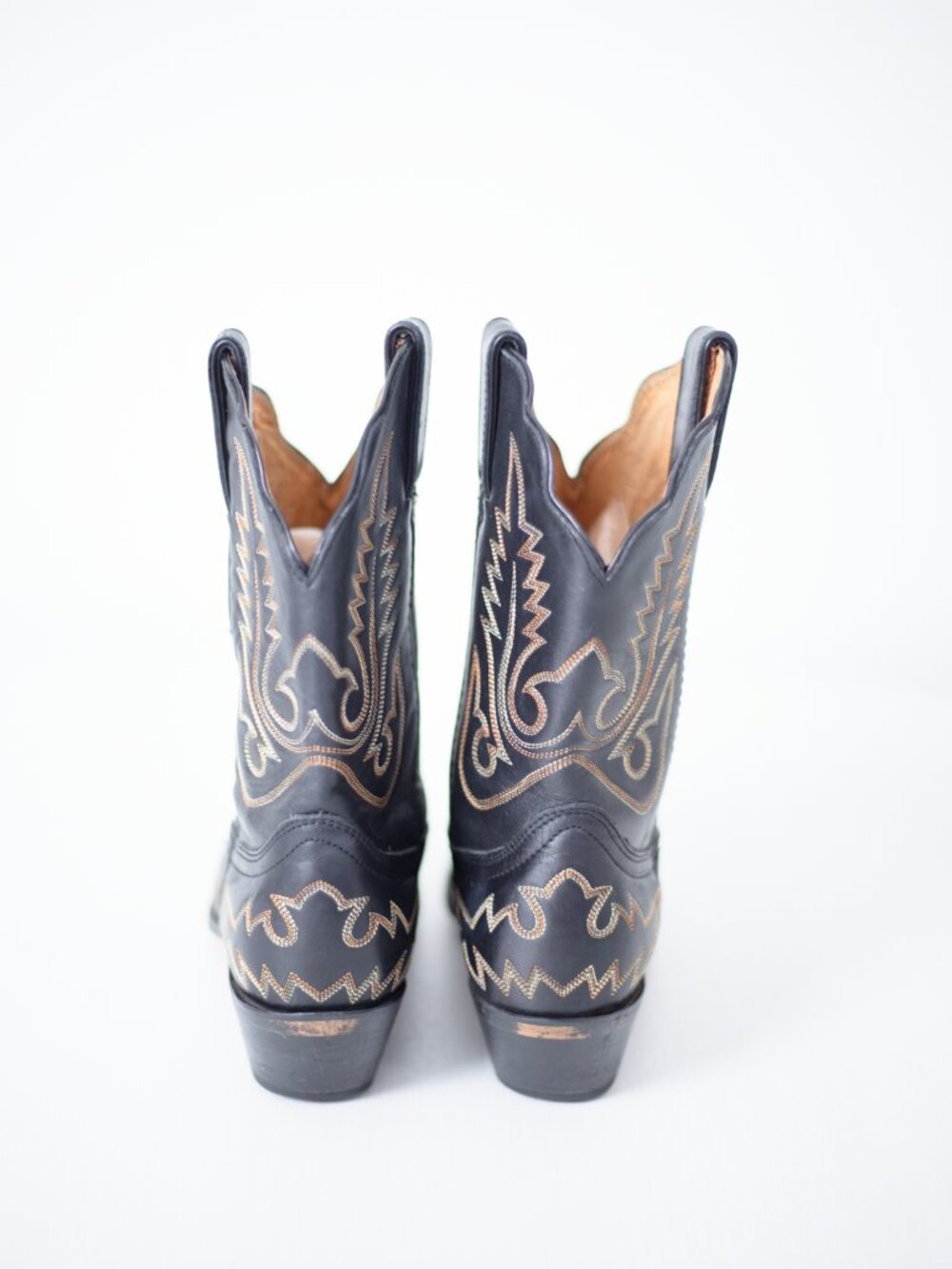 Vintage Cowboy Boots | Black Leather | Gold Stitch Inlay | Women's 8.5 / Men's 7 - Picture 8 of 16